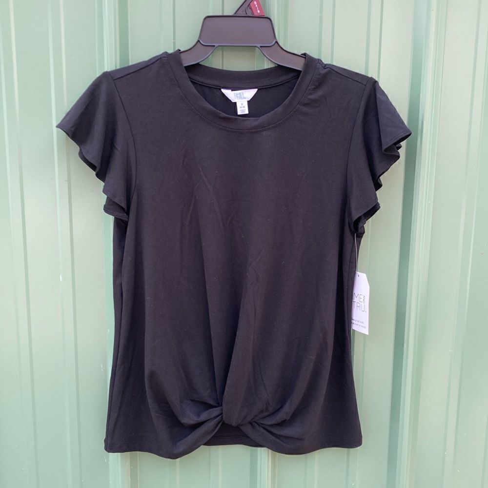 Women's Ultra Soft Relaxed Fit Twist Front Flutter Sleeve Top T-Shirt Size S